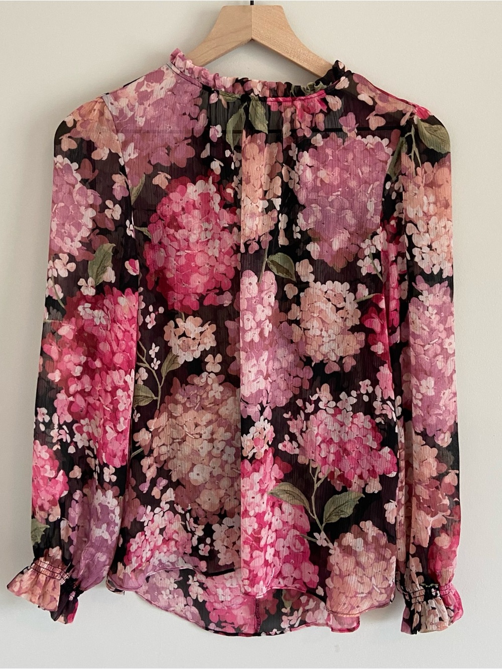 H&M Pink Floral Long-Sleeve Chiffon Blouse